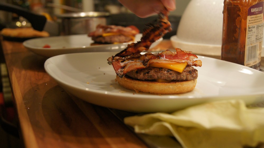 Assembling the perfect bacon cheeseburger